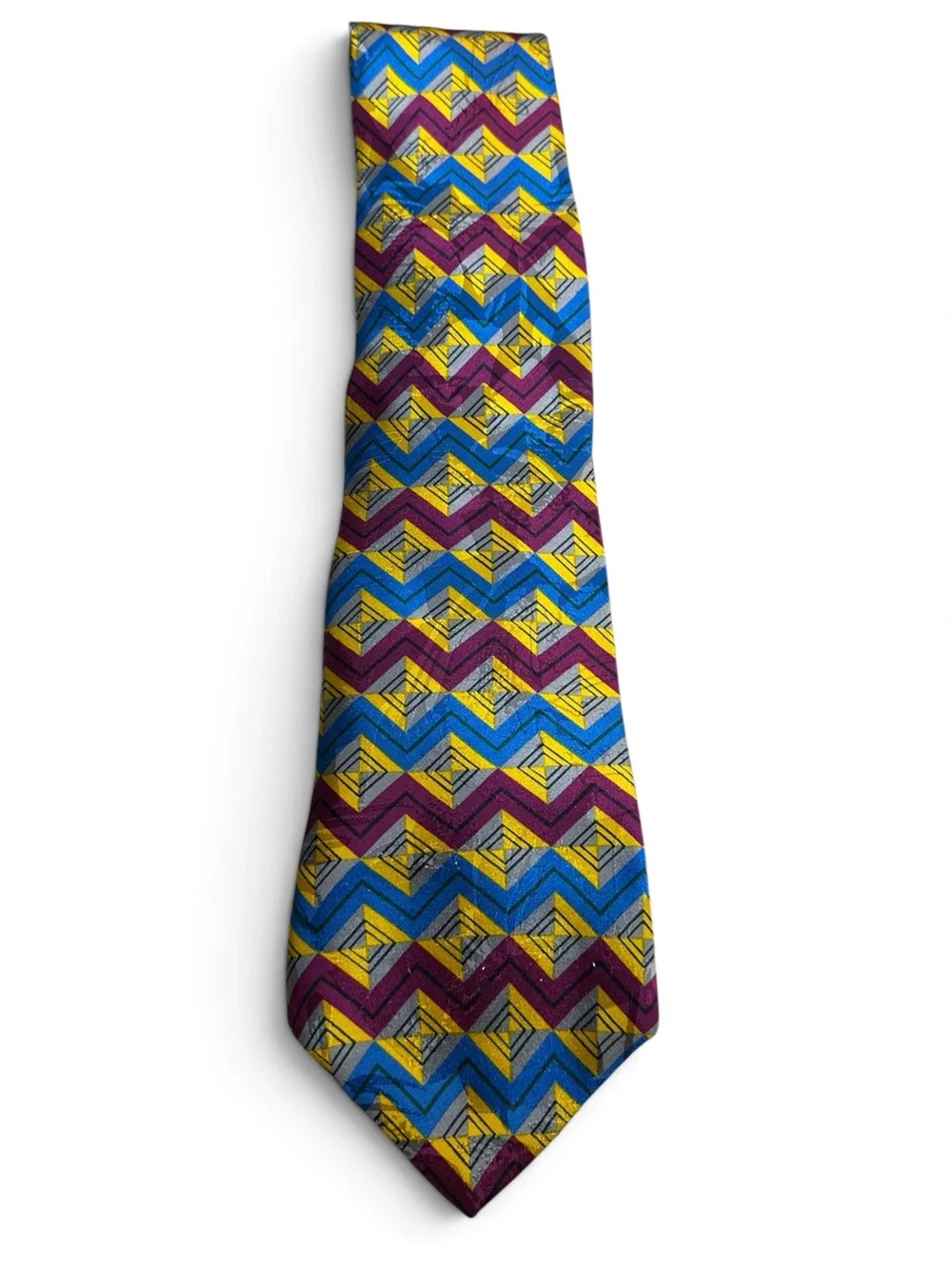 Brioni Chevron Tie in Blue, Yellow & Purple